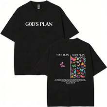 [New Collection For Women] Unisex T-Shirt "God's Plan", Christian T-Shirts, Vintage 90s Graphic Tee, Gift T-Shirt For Women, Cotton Streetwear For Summer, Gift For Her, For Mom, For Women's Clothing - 黑色 - 查看 4