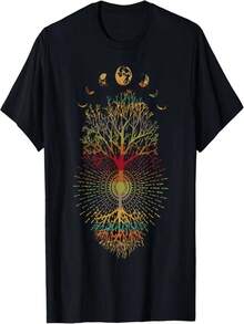 Camisetas para hombre y mujer, camisetas retro de fases lunares de los a?os 60 y 70, camisetas Vibe árbol de la Vida. - Negro - Ver 1