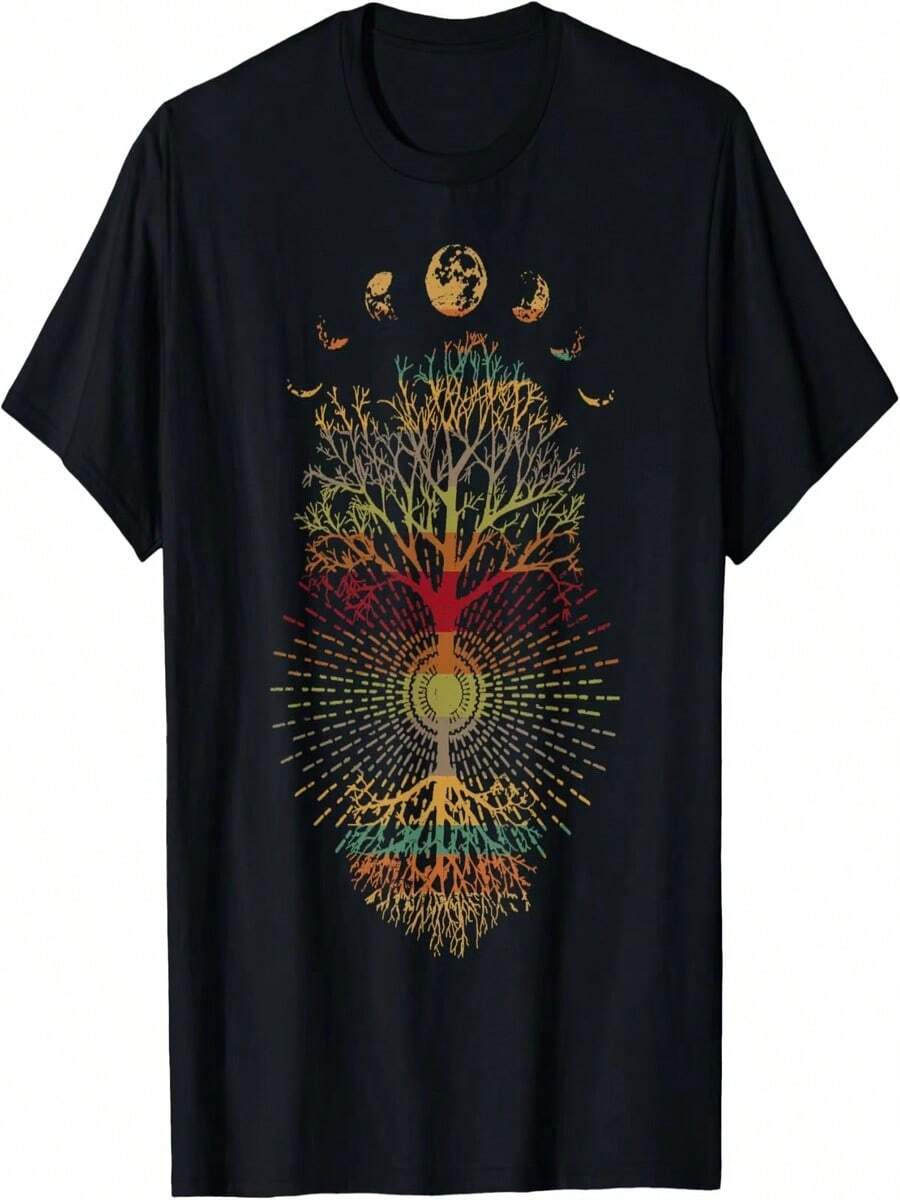 Camisetas para hombre y mujer, camisetas retro de fases lunares de los a?os 60 y 70, camisetas Vibe árbol de la Vida. - Negro - Ver 1