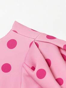 Solid Color Bubble Short Sleeve Polka Dot Top, Spring/Summer Pink, Soft Girl Style - Pink - View 8