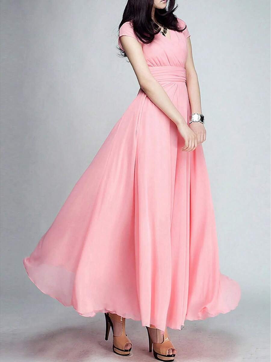 Vestido largo bohemio de moda para mujer, vestido de noche largo con cuello en V, Vestidos sin mangas - Rosa - Ver 1