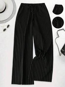 Pantalones anchos y largos sueltos de moda para mujeres de talla grande - Blanco y Negro - Ver 1