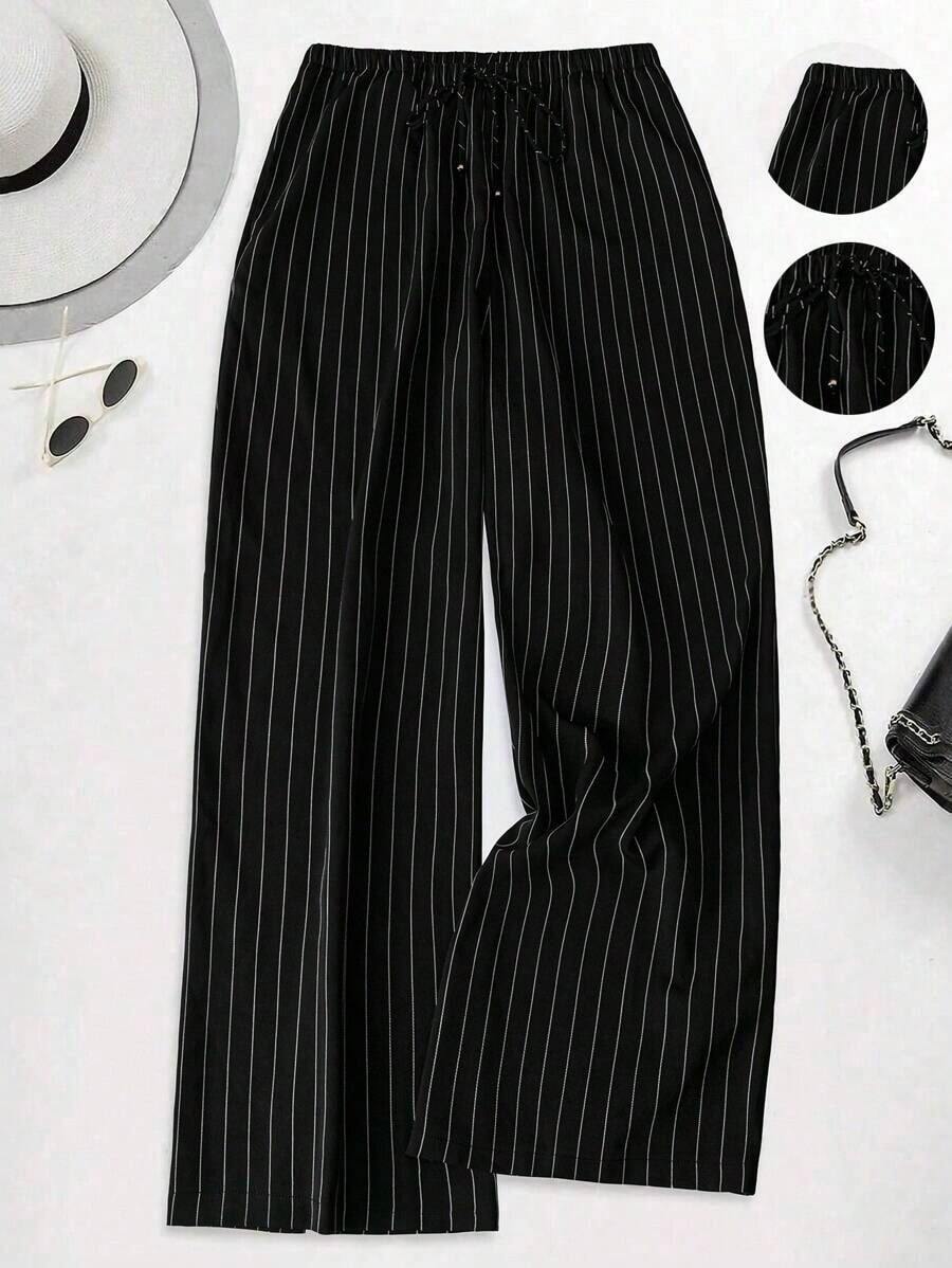 Pantalones anchos y largos sueltos de moda para mujeres de talla grande - Blanco y Negro - Ver 1
