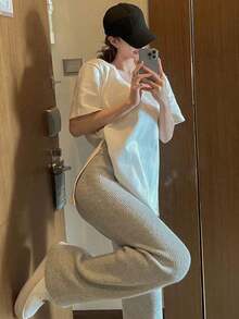 Camiseta con abertura en el bajo, estilo preppy - Blanco - Ver 3