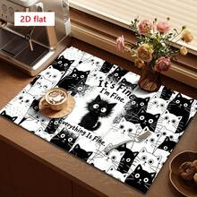 1 pieza Alfombrilla absorbente, con patrón de gato de dibujos animados y texto en inglés, adecuada para mesa de comedor y cafetería, alfombrilla de drenaje multiusos, regalo para el hogar, decoración de escritorio - XYLSD-387 - Ver 3