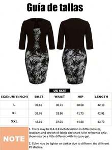 Vestido negro estampado floral 2 en 1 para mujer de talla grande, elegante y romántico, adecuado para uso diario, vestidos de trabajo para mujer, vestidos de talla grande para mujer, vestidos para mujer, vestido de fiesta formal para mujer, estilo casual de negocios para mujer, salir - Negro - Ver 9