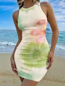 Vestido de verano para mujer de corte ajustado hasta la pantorrilla, sin mangas, con estampado floral rosado en todo el diseño, de estilo casual y minimalista - Multicolor 10 - Ver 5