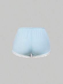 Conjunto de pijama casual de camiseta de tirantes acanalada y shorts con encaje - Azul - Ver 5