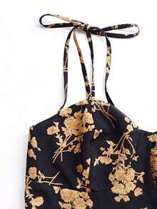 Vestido de línea A estampado, elegante y dulce para mujer, atuendo de mujer para vacaciones de verano - Negro - Ver 3