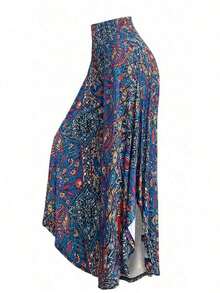 Pantalones anchos con bajo asimétrico y estampado de paisley casuales para uso en resort para mujer - Multicolor - Ver 2