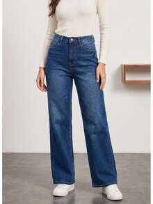 Jeans De Corte Recto Y Tiro Alto Estilo Minimalista Y Atemporal. - Azul Mezclilla H2KA04 - Ver 15