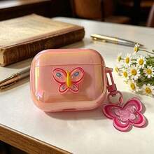 Butterfly Pink Iridescent Shell With Butterfly Pendant, Protective Case Compatible With Apple Wireless Charging Case, Scratch-Resistant And Anti-Drop - Multicolor - View 4