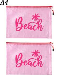 多色時尚網格海灘包，印有「Beach」椰子樹圖案，海灘主題。大容量透明化妝包，尼龍拉鍊盥洗包，輕巧，可存放防曬霜、零食、比基尼和海灘用品。春/夏儲物，適合游泳、海灘、潛水和夏季度假，學生返校，輕巧防曬儲物袋，適合朋友、家人、閨蜜、同學。完美禮物，多種顏色可選 - 彩色 - 查看 19