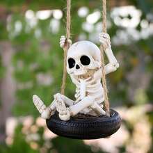 1pc Outdoor Garden Tire Swing Skeleton Decor, Hanging Skeleton Statue For Home Garden, Small Skeleton Wall & Tree Decoration, Suitable For Home Decor, Porch Lawn Decoration, Indoor/Outdoor Figurine, Halloween Decoration, Gardening Gift - Tire Skull Swing - View 4