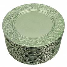 100Pcs Antique Charger Plates 13'' PP Embossed Dinner Plate Wedding Banquet Decorative Plates For Home Hotel Events, Table Dinner Kitchen Party Decoration, Durable Lightweight Stacking Tableware Set - màu xanh lá - Xem 12