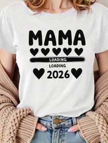 Camiseta casual de manga corta y cuello redondo para mujer, con estampado "MAMA" "LOADING" "Mom Is Loading" 2026, ideal para el estilo diario, salidas y regalos de vacaciones, para primavera y verano. - Negro - Ver 6