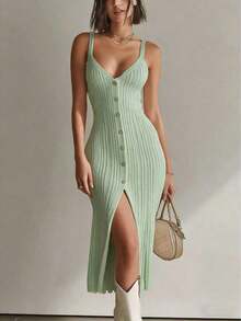Vestido sin mangas elegante de mujer con abertura lateral, vestido casual de verano para vacaciones - verde menta - Ver 1