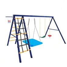 Multifunctional Outdoor Swing Set – 3 Swings + Climbing Frame + Basketball Hoop, Outdoor Swing Combination, Hanging Swing, Strap Swing, Climbing Rope Swing, An Outdoor Play Paradise - Antique Blue - View 6