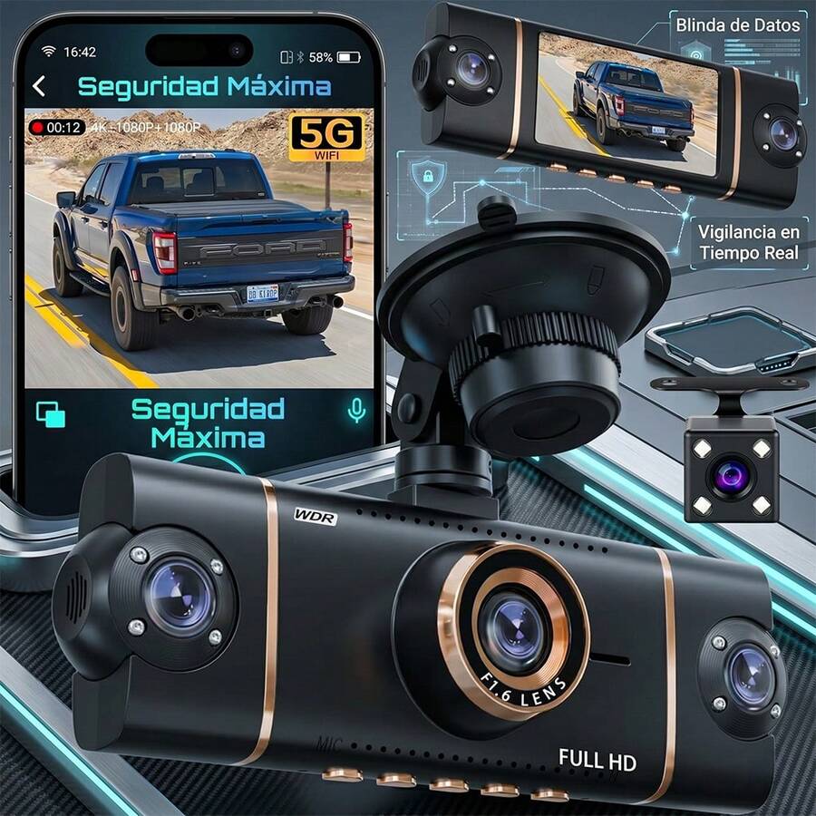 360° HD 1080P Dashboard Camera Rearview Mirror With 4 WiFi Cameras And Night Vision - A - View 1