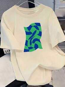 Women's Personalized Spring/Summer T-Shirt, 100% Cotton, Versatile And Comfortable, Fashionable, Short Sleeve, Round Neck, Urban Vintage Style, Unisex, Loose Fit, Cotton, Round Neck And Short Sleeve. - 杏色 - 查看 1