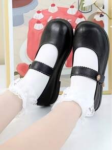 2/4 đôi tất viền ren mới, tất ren quá gối, tất điên, tất hài hước, tất nữ, tất bắp chân màu trơn phong cách Lolita Nhật Bản, tất ngọt ngào thường ngày đen trắng, phù hợp mặc hàng ngày và đi chơi, dùng cho mọi mùa - Nhiều màu - Xem 3