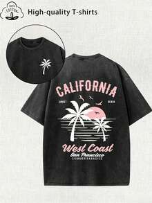 Camiseta de estampado retro con lavado vintage para mujeres - algodón de 230 g, cuello redondo con estilo urbano retro, se puede lavar a máquina, ideal para el otoño y el verano, y con un diseño holgado y personalizado para mujeres. - Negro - Ver 2