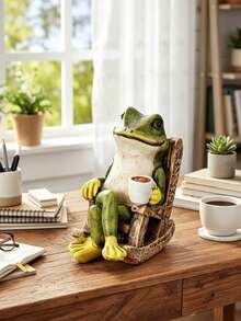 Miniature Frog Garden Statue Gifts Home Decorations Fairy Garden Accessories Outdoor Cute Frog Decor Art Housewarming Gift For Patio, Yard, Lawn Ornament, Cute Animal Ornament, Suitable For Home, Garden, Office Desk Decoration - A - View 2