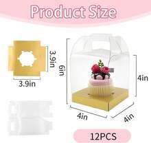 JUOXIERN 4 Inch Single Cupcake Boxes Individual Jumbo Cupcake Carrier (48, Gold) - ColorC - View 4