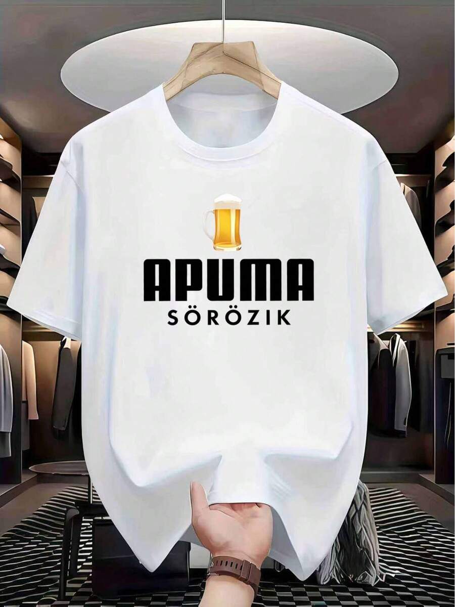 Camiseta Divertida para Hombre con Estampado Húngaro "A SÖRÖZIK" (Un Chiste de Bebida de Papá) - Transpirable, de Secado Rápido, Cuello Redondo, Manga Corta - Ideal para Verano, Gimnasio y Entrenamiento al Aire Libre - Lavable a Máquina, Casual, Regalo Humorístico para el Día del Padre - Blanco - Ver 1