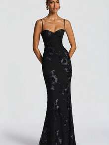 Vestido Tirante con Estampado Floral Bordado - Negro mate - Ver 2