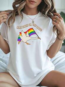 Camiseta Unisex Casual de Verano con la Bandera del Orgullo Arcoíris de Silly Goose On The Loose para el Festival del Orgullo Gay y Celebraciones LGBTQ+ - Blanco - Ver 1
