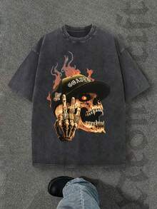Camiseta casual vintage cómoda y lavada para mujer, camiseta de manga corta con cuello redondo,% algodón lavado y versátil para hombre, adecuada para uso diario y atuendos de, estilo unisex. - Negro - Ver 6