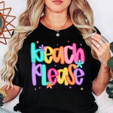 Beach Please T Shirt Funny Summer Tee Colorful Retro Beach Shirt Vacation Graphic Cute Coastal Gift, summer shirt, beach please, vacation Tblusas para mujer playeras de mujer vestidos casuales para mujer y2k playeras deportivas para mujer verano camisetas ropa de mujer Fashion Perfect For Daily - Negro - Ver 1
