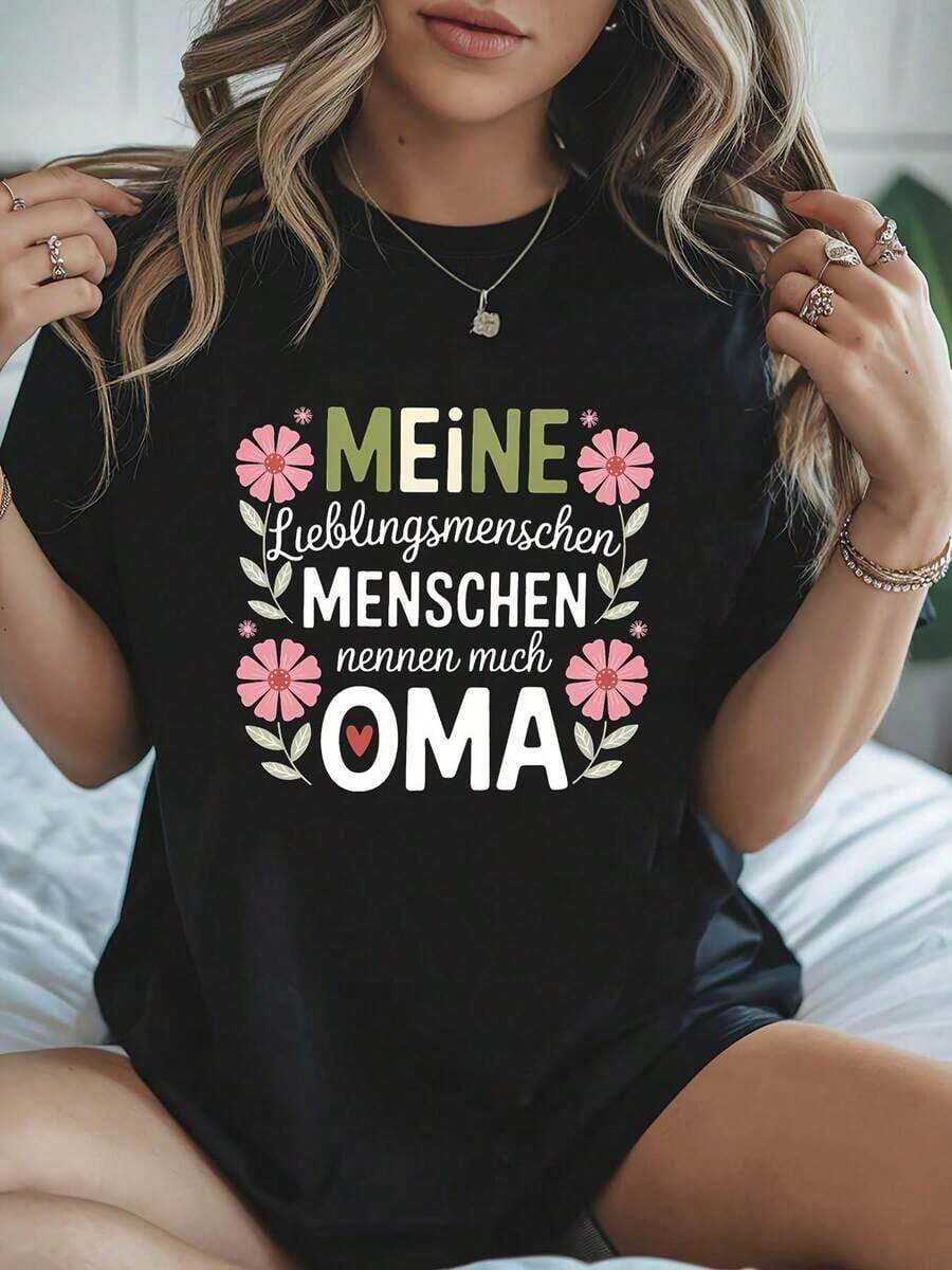 MEiNE Lieblingenschern MENSCHEN nennen mich Camiseta gráfica OMA - Elegante camiseta negra con diseños florales y deta del corazón - Regalo perfecto para abuelas, madres o cualquier ser querido, i para salidas informales, cumpleaños y ocasiones especiales. Camiseta fresca de verano, estilo unisex.