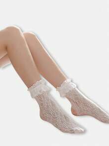 1/2 Pairs White Color Pattern Women Men Unisex Couples Mid-Tube Socks Ankle Socks Spring Summer Holiday Gifts - White - View 4