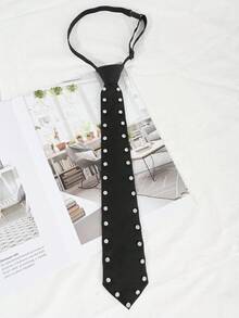 1 pieza Corbata con cremallera y strass en forma de flecha, estilo preppy versátil para mujer - Negro con diamantes - Ver 5
