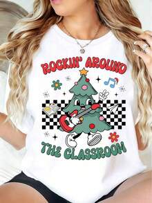 PNG de Navidad de Maestro Retro, Bailando en el Aula, Diseño de Camiseta de Maestro Navideño, PNG de Maestro Alegre, Regalo para Maestro, Árbol de Navidad - Blanco - Ver 6