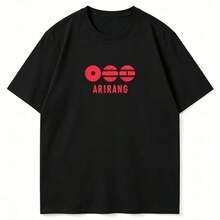 Minimalist Graphic T-Shirt With Arirang Korean Culture Symbol, Unisex, K-Pop Style, Casual Short Sleeve Streetwear, Women's T-Shirts - 黑色 4 - 查看 2