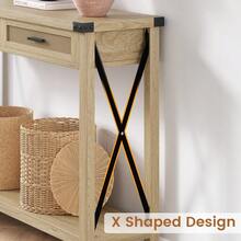 43-Inch Bohemian Console Table For Entryway, Rattan Drawers, Wooden Entryway Or Sofa Table With Storage, Decorative Design For Living Room, Hallway Or Foyer - 棕色 - 查看 4