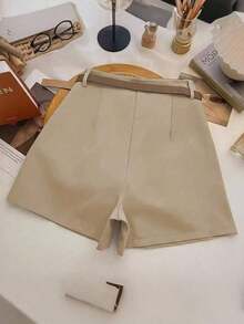 Pantalones cortos versátiles y casuales para mujer, pantalones cortos blancos de pierna ancha para ropa universitaria - Marrón Mocha - Ver 2