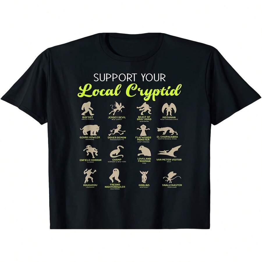 Camiseta unisex de manga corta estampada para el Día de la Independencia/Día del Padre, dise?o exclusivo, en apoyo al equipo local de investigación en criptozoología. Camiseta unisex de manga corta estampada para el verano de 2025, 220 g. - Negro - Ver 1