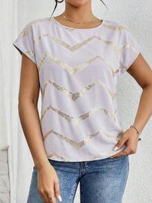 Blusa de mangas tipo murciélago de satén de unicolor, blusas de manga corta - Gris Claro - Ver 4