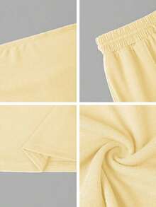 Conjunto de 2 piezas de ropa de otoño Vaiaye: Top corto ajustado y sexy sin tirantes, camiseta básica de unicolor elástica y ajustada, top tipo bandeau para yoga; Conjunto de pantalones para primavera/verano - Amarillo - Ver 11
