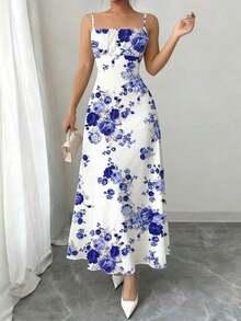Vestido floral elegante, verano - Azul - Ver 3