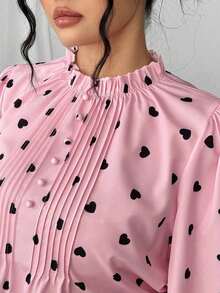 Blusa elegante de talla grande para mujer 2025 con encaje jacquard, parches y mangas con volantes, cintura ceñida y silueta evasé, adecuada para volver al colegio, graduación, vacaciones, San Valentín, festivales de música, Día de la Madre, Hallow - Rosa - Ver 2