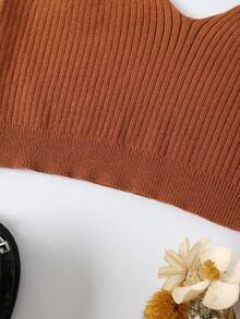 Top de tirantes tejido corto unicolor - Marrón Mocha - Ver 5
