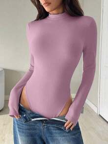 Body de mujer con cuello alto y manga larga, de uso casual - Rosa vieja - Ver 4