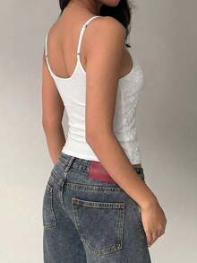 Camiseta de mujer nueva con encaje y aplicación de lentejuelas, ropa de calle sexy - Blanco - Ver 2