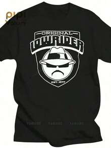 1 Retro Lowrider Graphic T-Shirt - Oversized Black T-Shirt With Bold LOWRIDER Print And Vintage 70s And 80s Style, Iconic Yellow Fedora Hat And Fashion Glasses Design, Casual Loose Fit Short Sleeve T-Shirt For Streetwear And Casual Wear, PLUS SIZE, 180g 100% Soft Cotton - 黑色 - 查看 1