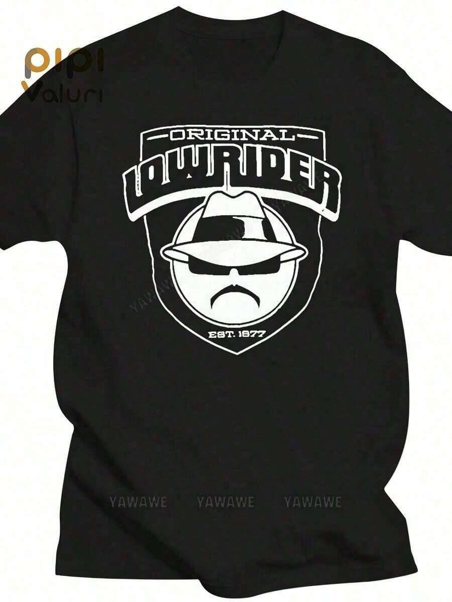 1 Retro Lowrider Graphic T-Shirt - Oversized Black T-Shirt With Bold LOWRIDER Print And Vintage 70s And 80s Style, Iconic Yellow Fedora Hat And Fashion Glasses Design, Casual Loose Fit Short Sleeve T-Shirt For Streetwear And Casual Wear, PLUS SIZE, 180g 100% Soft Cotton - 黑色 - 查看 1
